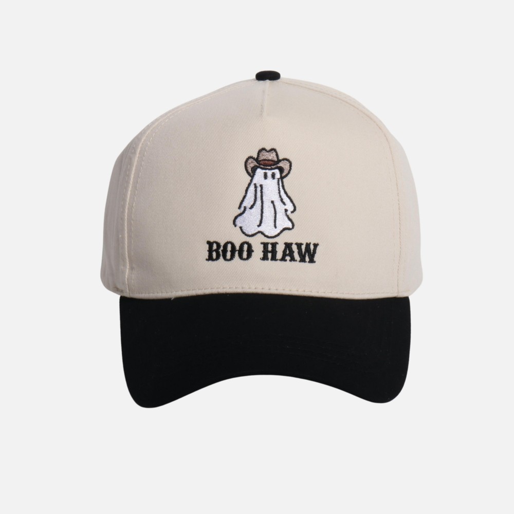 'BOO HAW' & Cowboy Ghost Embroidered Two Tone Baseball Cap - One Size Fits Most - Snap Back Closure - 100% Cotton view 2