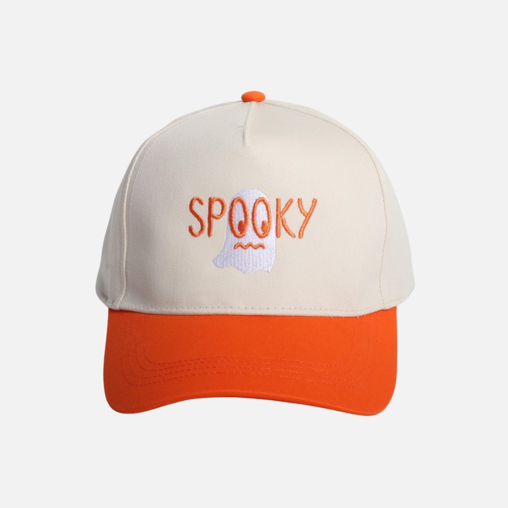 'SPOOKY' Ghost Embroidered Two Tone Baseball Cap - One Size Fits Most - Snap Back Closure - 100% Cotton view 2
