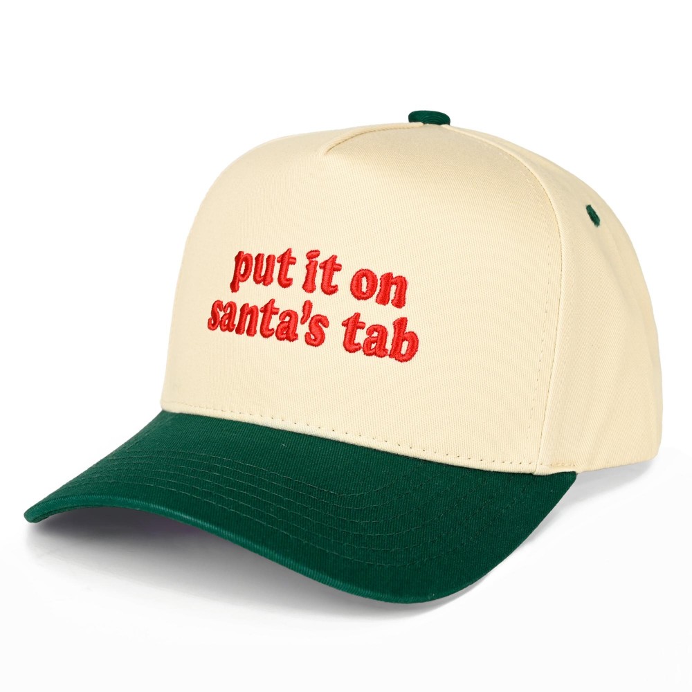 C.C TCM0107 Two Tone Embroidered "put it on santa's tab" Baseball Cap - Snap Back Closure - One Size Fits Most - 100% Cotton view 2