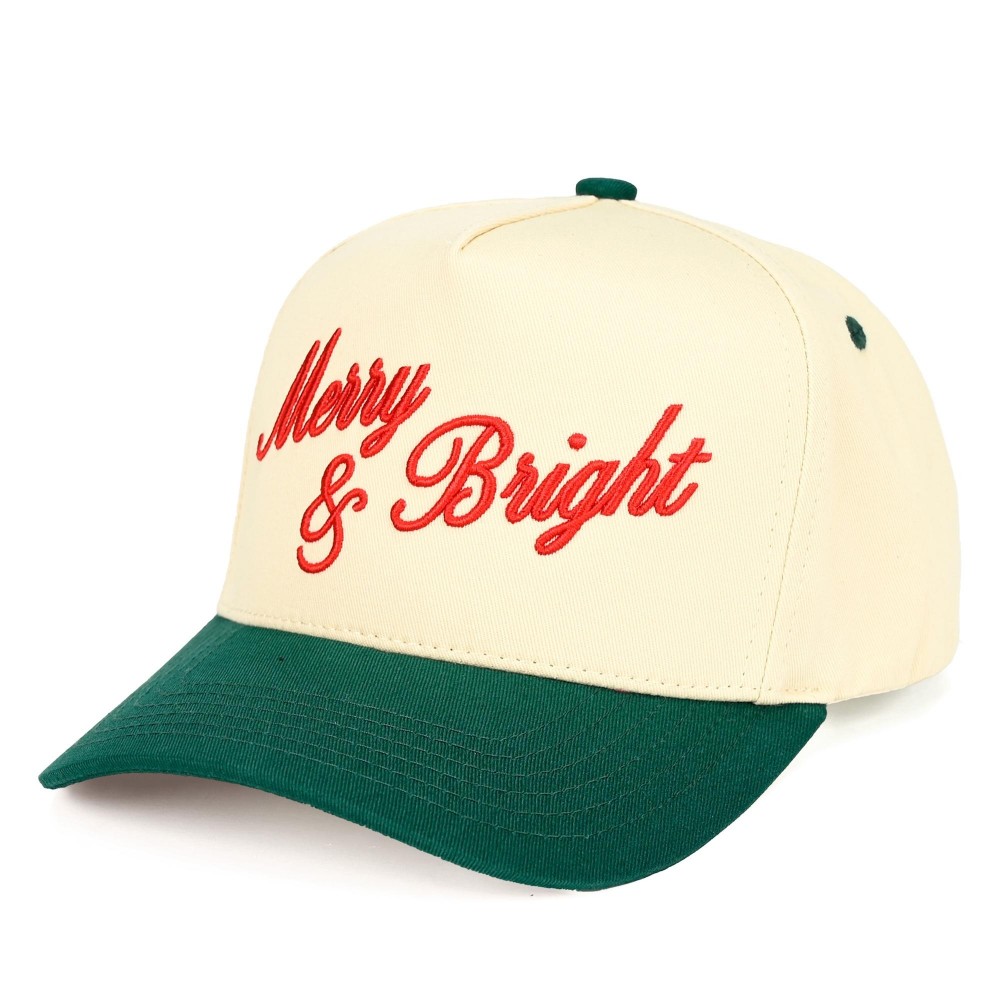 C.C TCM0112 Two Tone Embroidered "Merry & Bright" Baseball Cap - Snap Back Closure - One Size Fits Most - 100% Cotton view 2
