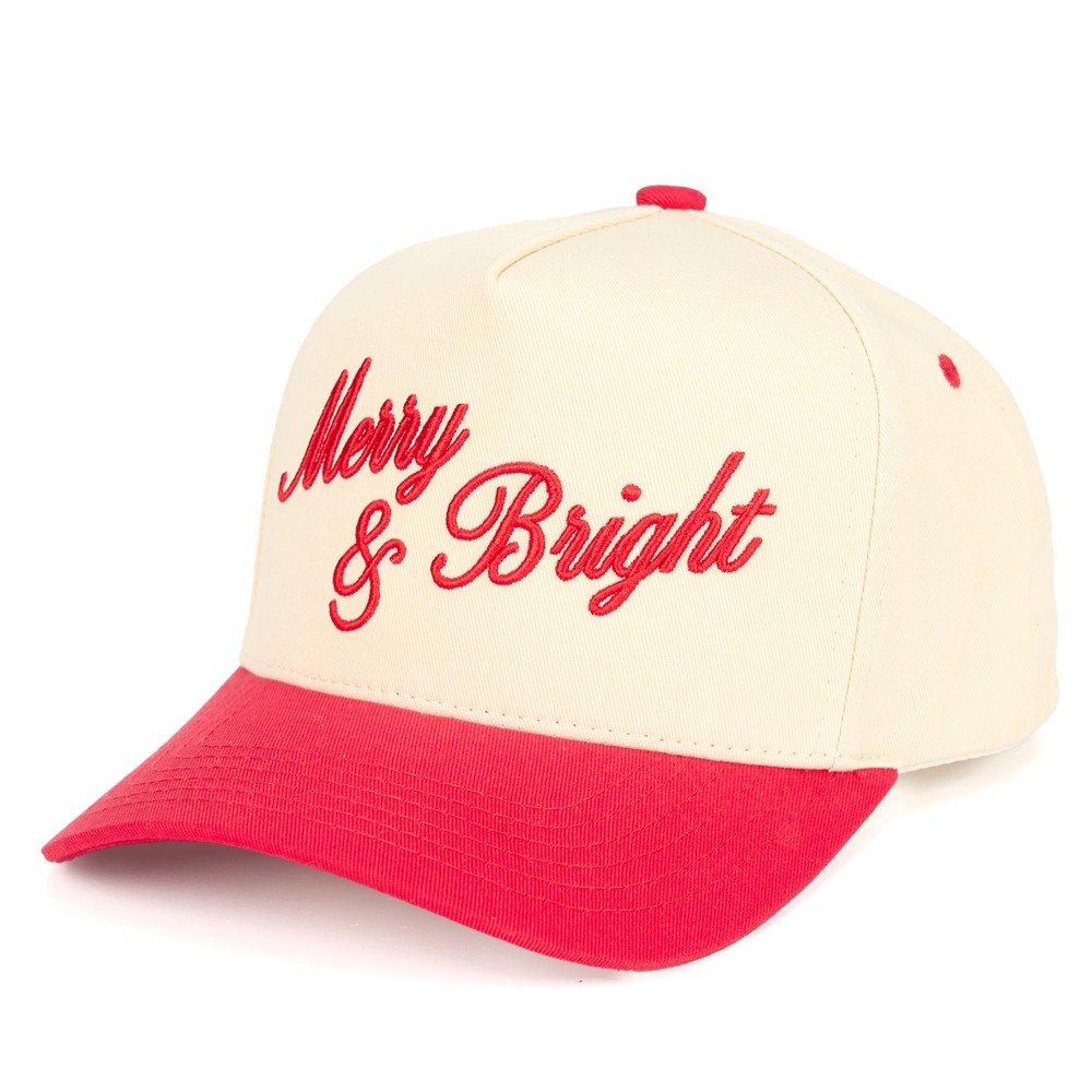 C.C TCM0112 Two Tone Embroidered "Merry & Bright" Baseball Cap - Snap Back Closure - One Size Fits Most - 100% Cotton view 2