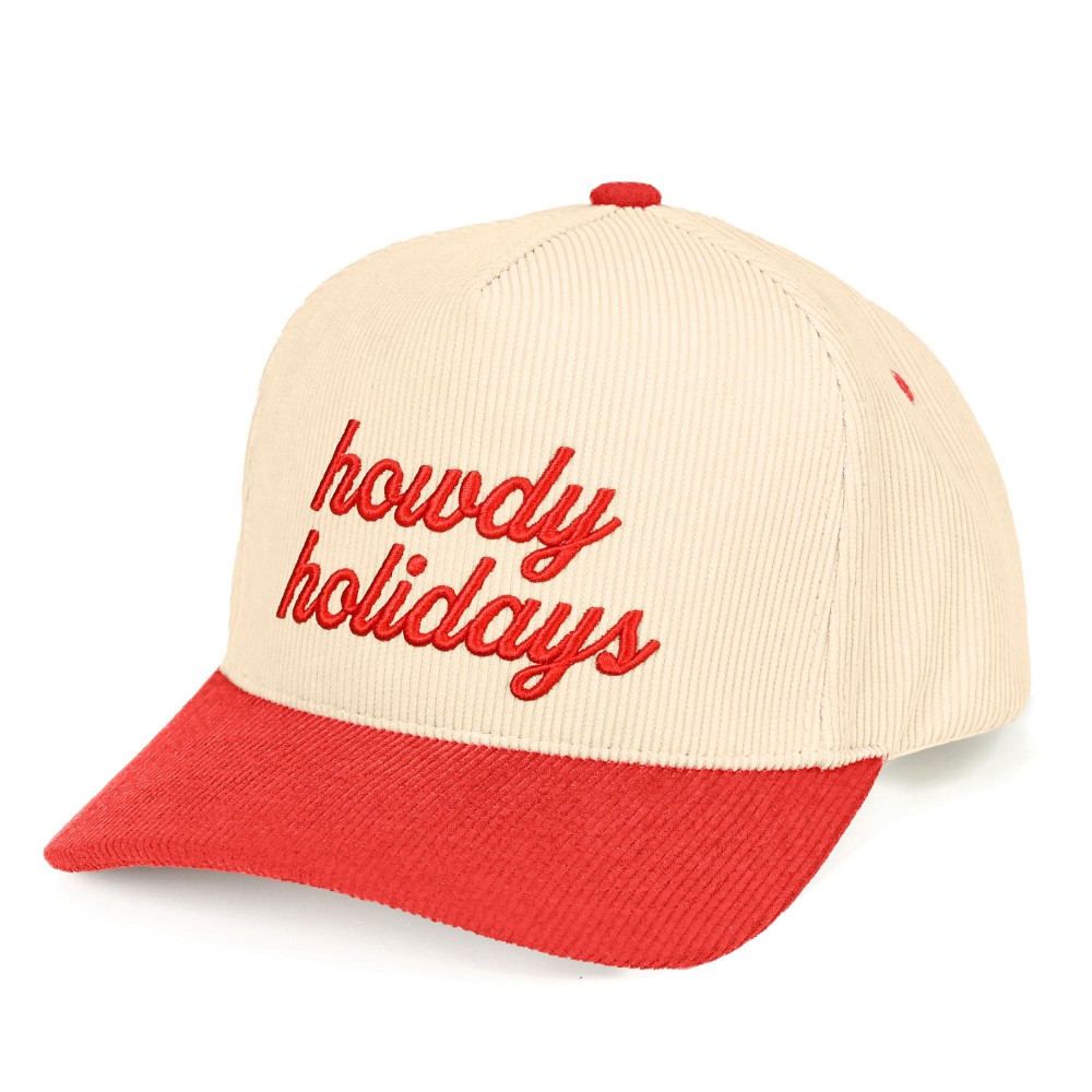 C.C TCM0122 Two Tone Corduroy Embroidered "howdy holidays" Baseball Cap - Snap Back Closure - One Size Fits Most - 100% Cotton view 2