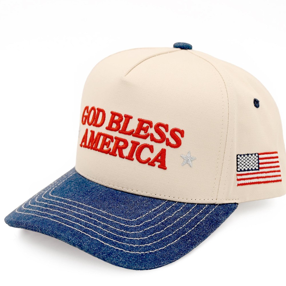 C.C TCM0067 Two Tone Canvas Embroidered "GOD BLESS AMERICA" & American Flag Baseball Cap - Snap Back Closure - One Size Fits Most - 100% Cotton view 2