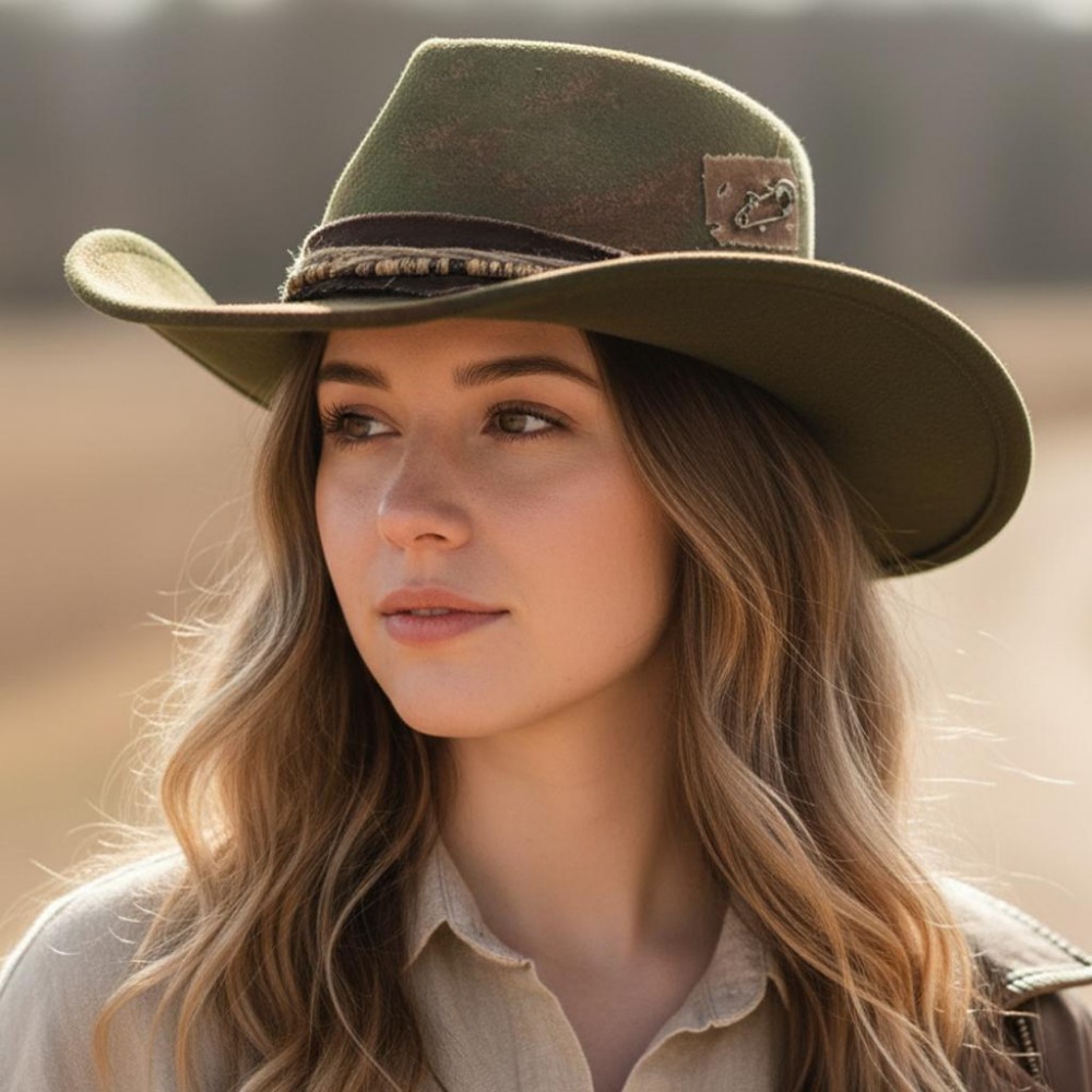 Rustic Cowgirl & Fedora Hat With Straw & Wood Beaded Band - Versatile & Shapeable - One Size - 100% Polyester view 2