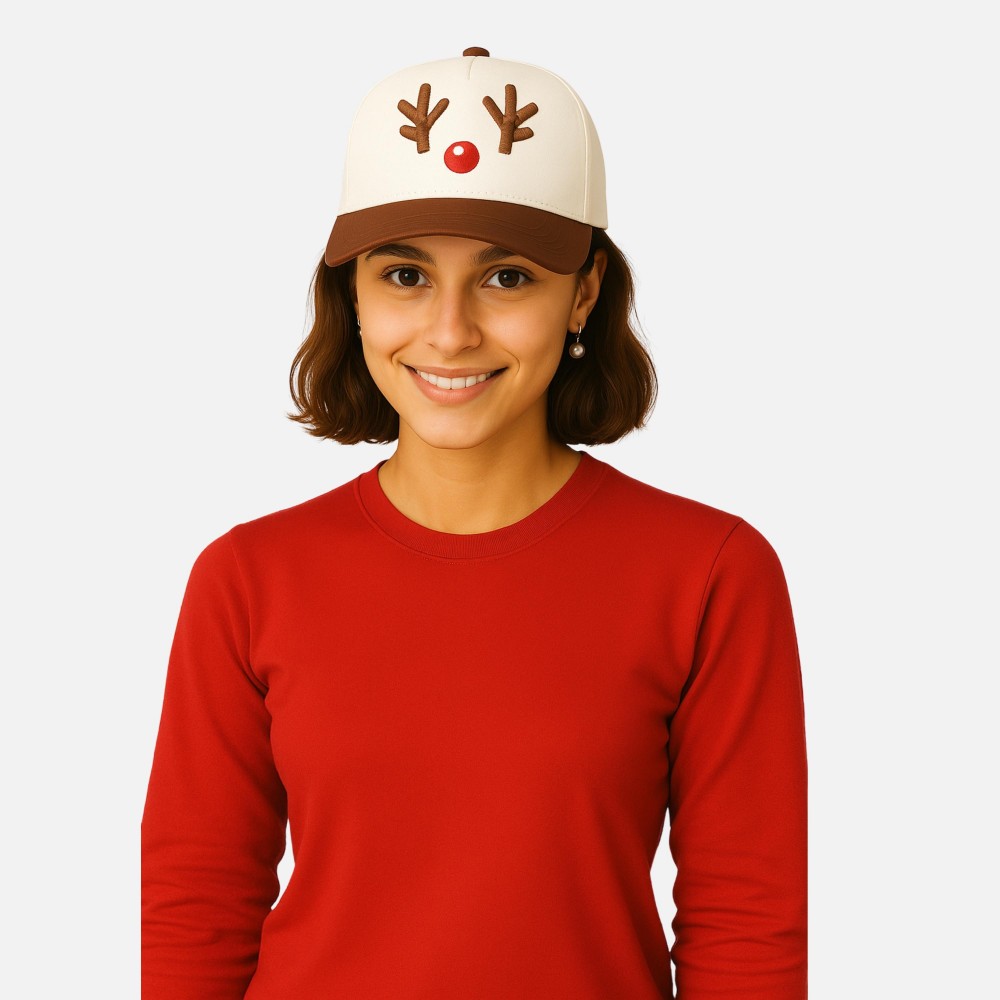 "Reindeer" 3D Embroidered Two Tone Baseball Cap - One Size Fits Most - Snap Back Closure - 100% Cotton view 2