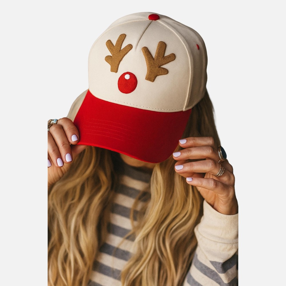 "Reindeer" 3D Embroidered Two Tone Baseball Cap - One Size Fits Most - Snap Back Closure - 100% Cotton view 2