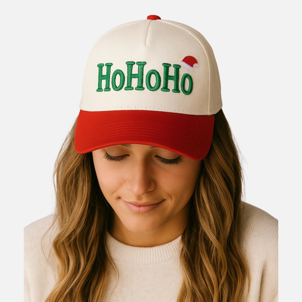 "HoHoHo" 3D Embroidered Two Tone Baseball Cap - One Size Fits Most - Snap Back Closure - 100% Cotton view 2