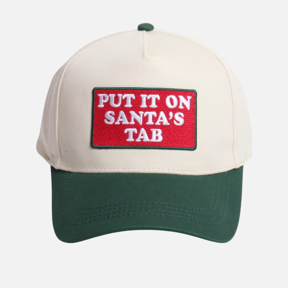 "Put It On Santa's Tab" Embroidered Patch Two Tone Baseball Cap - One Size Fits Most - Snap Back Closure - 100% Cotton view 2