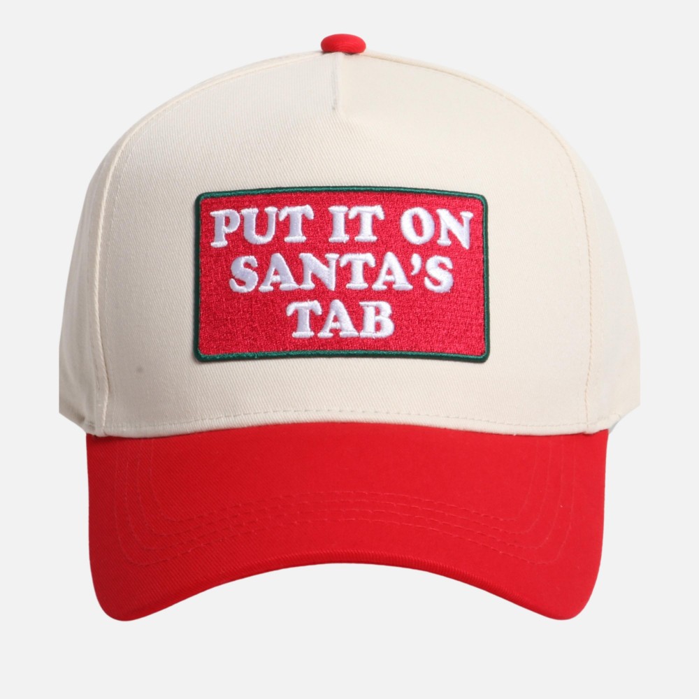 "Put It On Santa's Tab" Embroidered Patch Two Tone Baseball Cap - One Size Fits Most - Snap Back Closure - 100% Cotton view 2