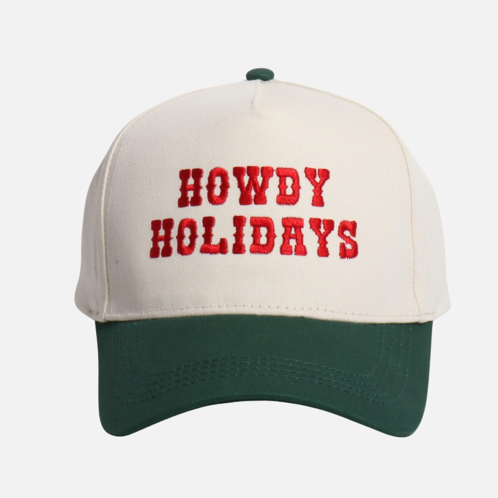 "Howdy Holidays" Embroidered Two Tone Baseball Cap - One Size Fits Most - Snap Back Closure - 100% Cotton view 2