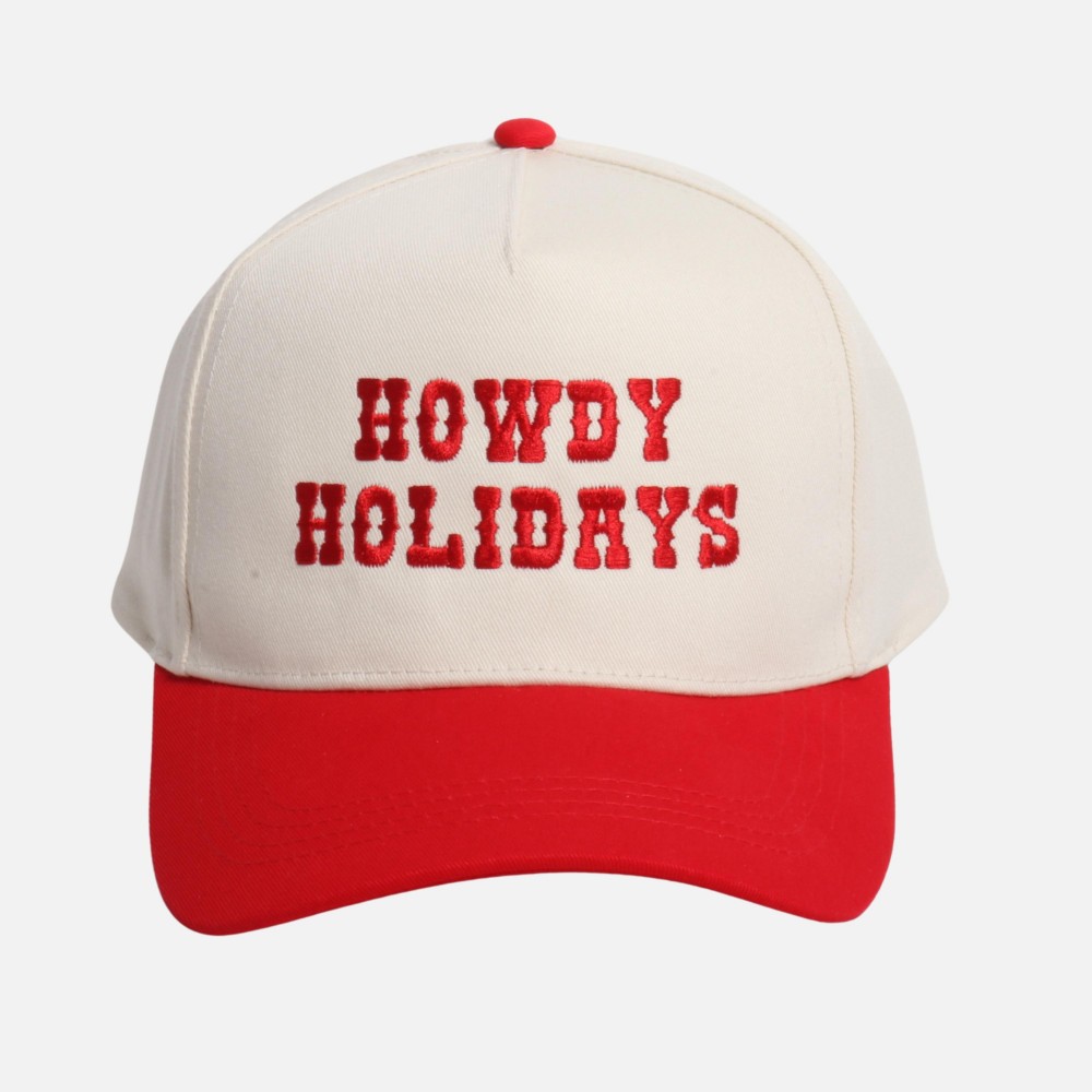 "Howdy Holidays" Embroidered Two Tone Baseball Cap - One Size Fits Most - Snap Back Closure - 100% Cotton view 2