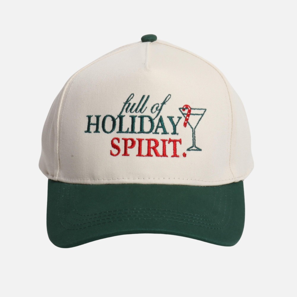 "Full Of Holiday Spirit" Embroidered Two Tone Baseball Cap - One Size Fits Most - Snap Back Closure - 100% Cotton view 2
