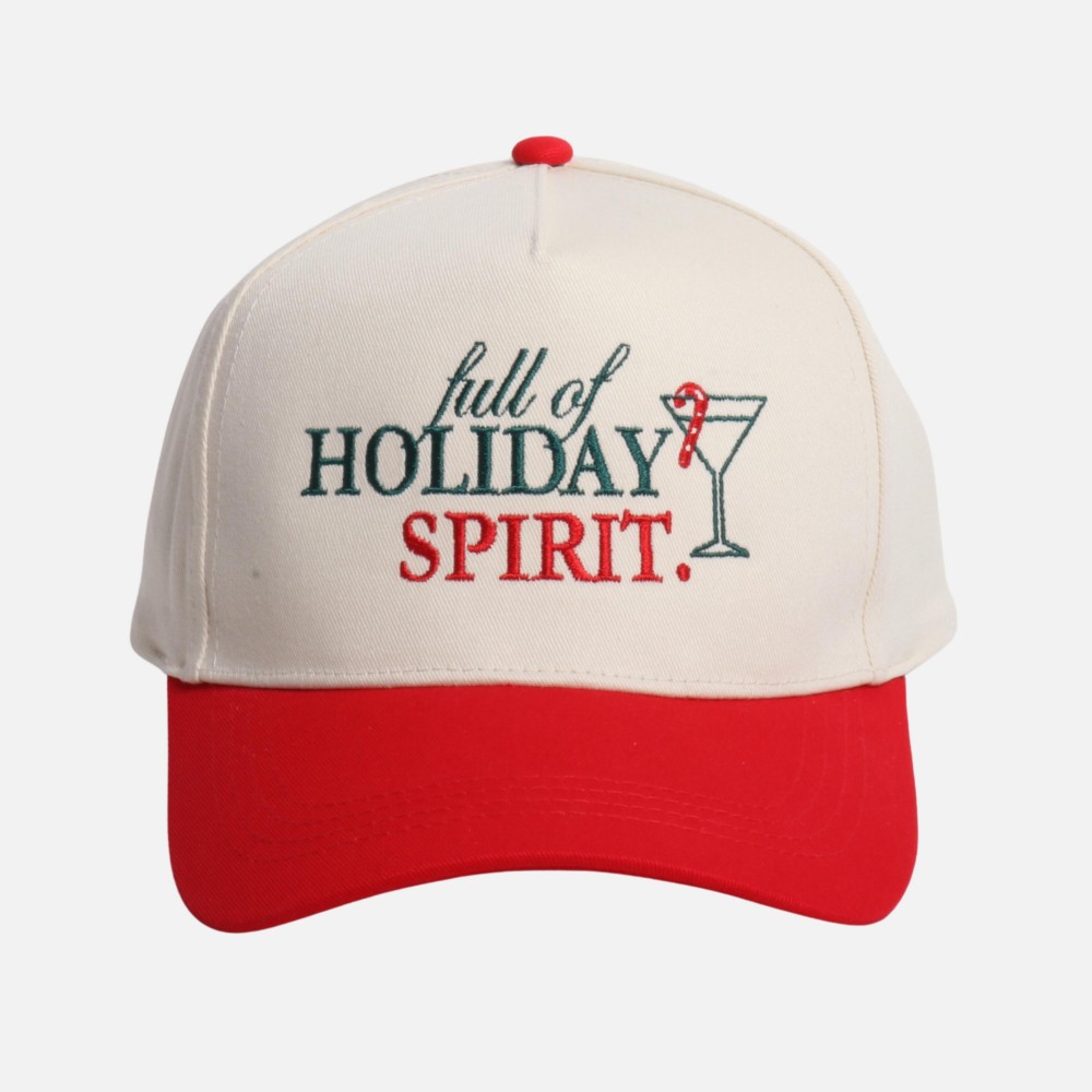 "Full Of Holiday Spirit" Embroidered Two Tone Baseball Cap - One Size Fits Most - Snap Back Closure - 100% Cotton view 2