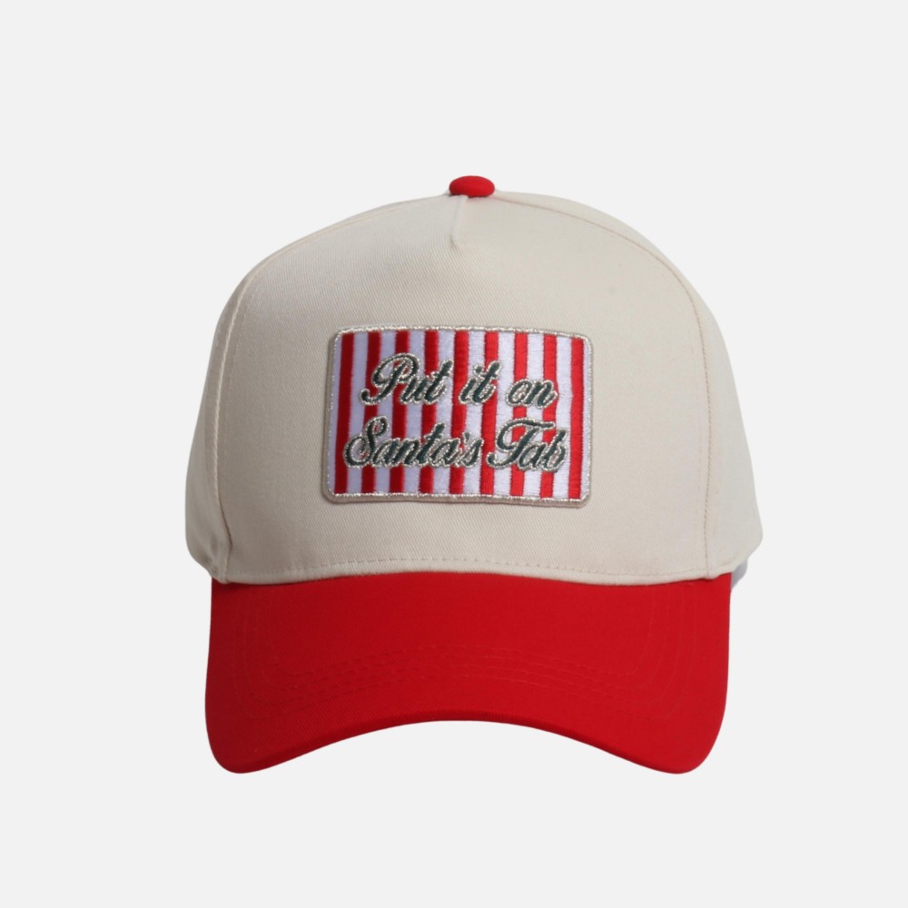 "Put It On Santa's Tab" Embroidered Striped Patch Two Tone Baseball Cap - One Size Fits Most - Snap Back Closure - 100% Cotton view 2