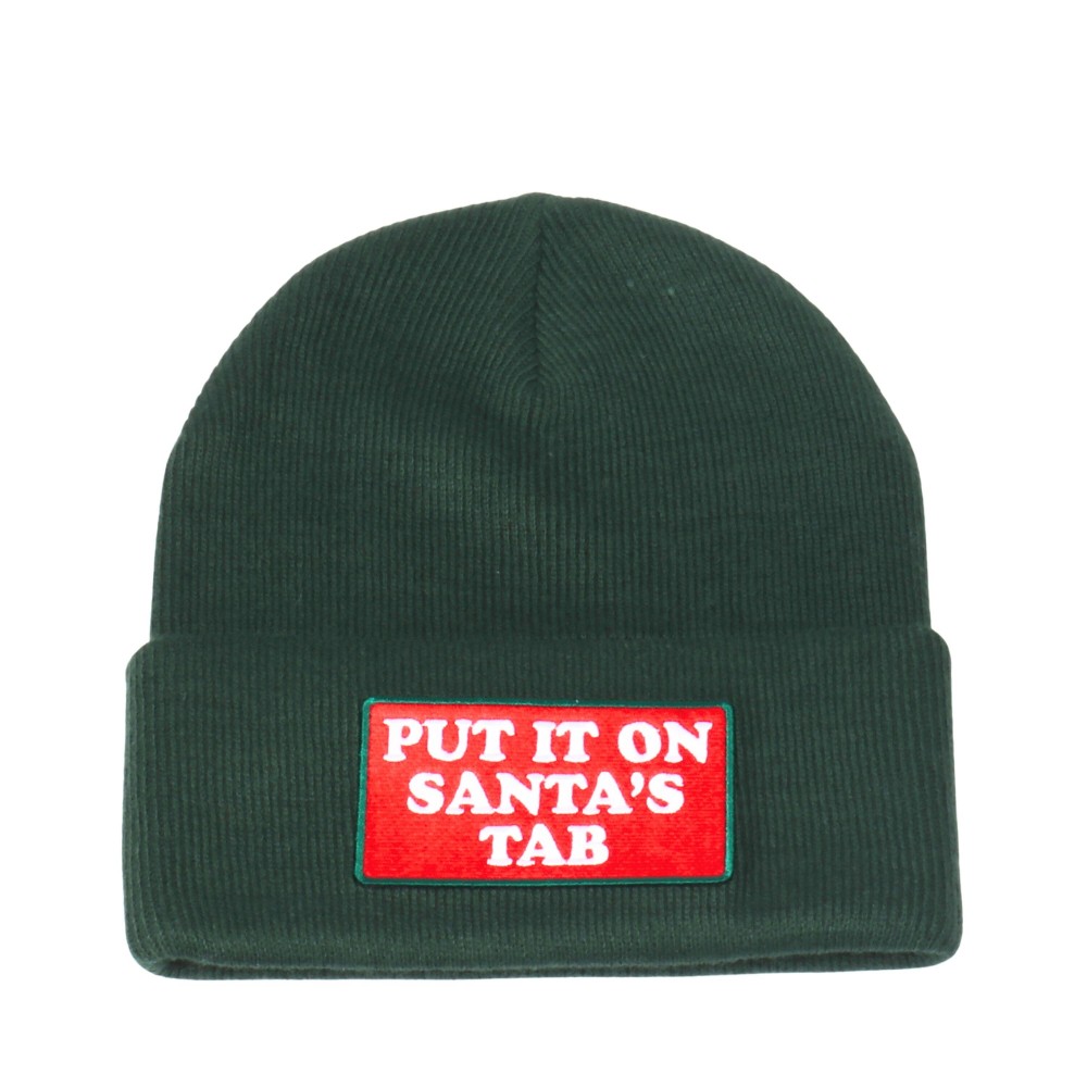 'Put It On Santa's Tab' Embroidered Patch Knit Cuffed Beanie - One Size Fits Most - 100% Acrylic view 2
