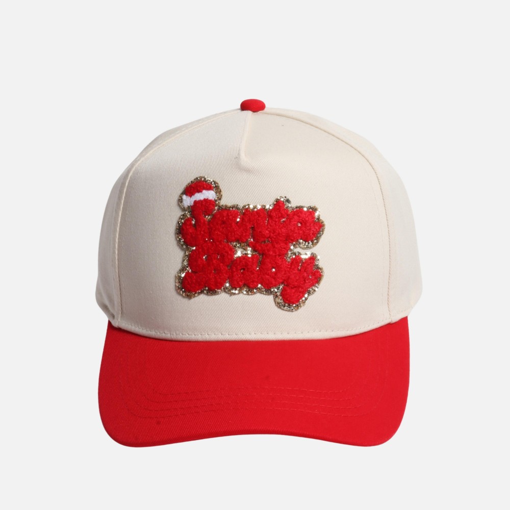 "Santa Baby" Glitter Chenille Patch Two Tone Baseball Cap - One Size Fits Most - Snap Back Closure - 100% Cotton view 2