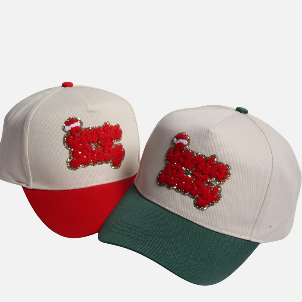 "Santa Baby" Glitter Chenille Patch Two Tone Baseball Cap - One Size Fits Most - Snap Back Closure - 100% Cotton view 4