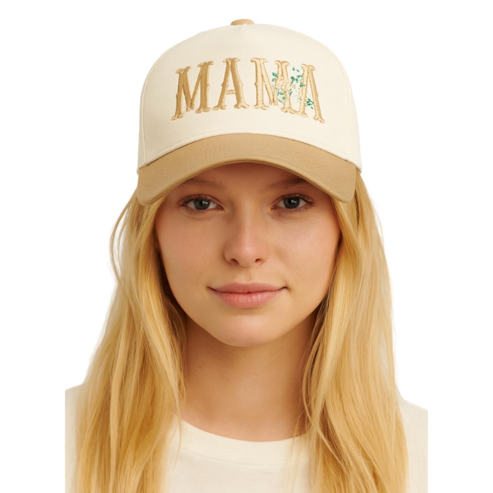 Do Everything In Love "MAMA" & Flowers Embroidered Two Tone Baseball Cap - One Size Fits Most - Snap Back Closure - 100% Cotton view 2