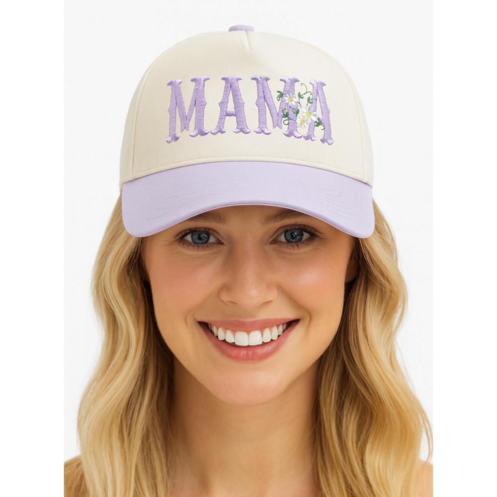 Do Everything In Love "MAMA" & Flowers Embroidered Two Tone Baseball Cap - One Size Fits Most - Snap Back Closure - 100% Cotton view 2