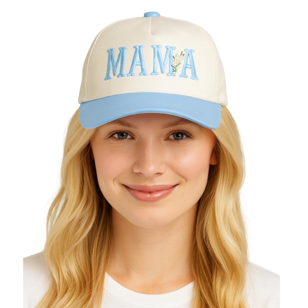 Do Everything In Love "MAMA" & Flowers Embroidered Two Tone Baseball Cap - One Size Fits Most - Snap Back Closure - 100% Cotton view 2