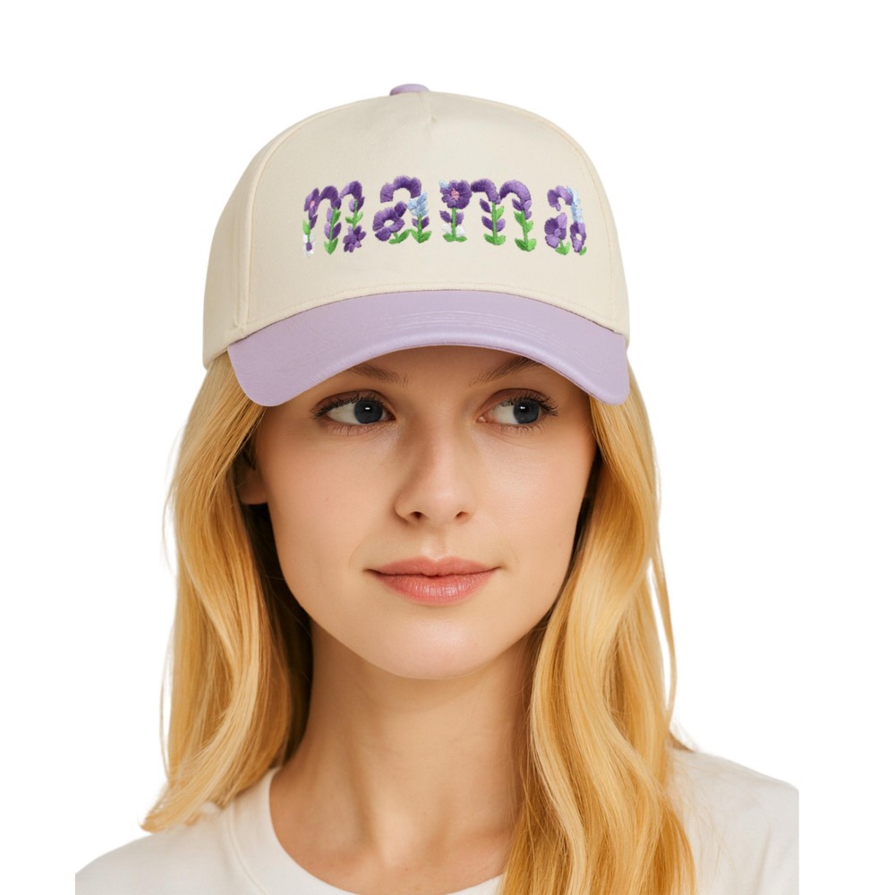 Do Everything In Love "MAMA" Flowers Embroidered Two Tone Baseball Cap - One Size Fits Most - Snap Back Closure - 100% Cotton view 2