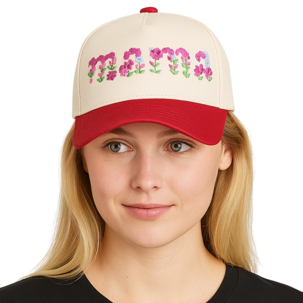 Do Everything In Love "MAMA" Flowers Embroidered Two Tone Baseball Cap - One Size Fits Most - Snap Back Closure - 100% Cotton view 2