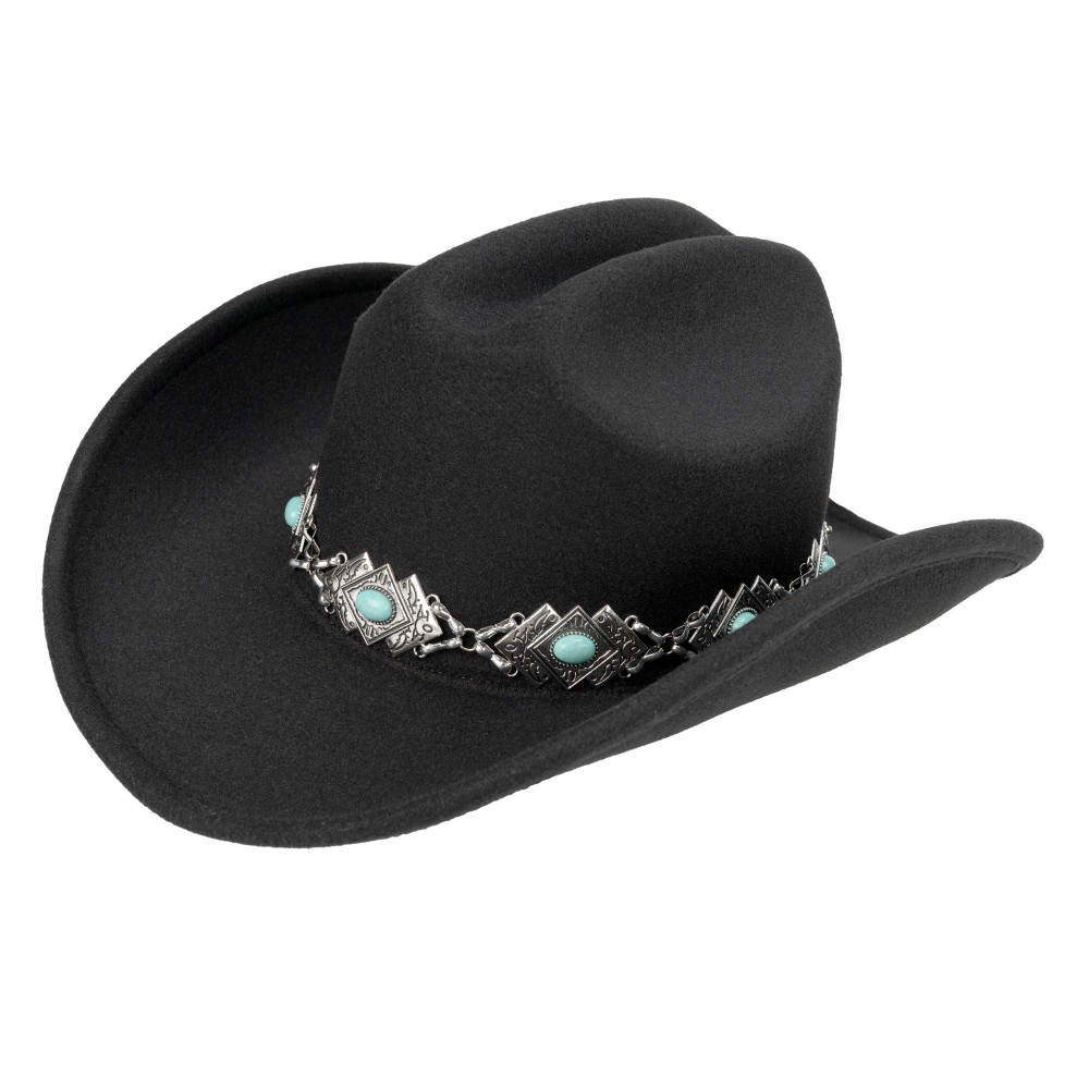 C.C VCC0089 Felt Cowboy Hat With Silver & Turquoise Band - One Size Fits Most (Internal Drawstring Adjustable) - 100% Polyester - Brim Approximately 3" L view 2