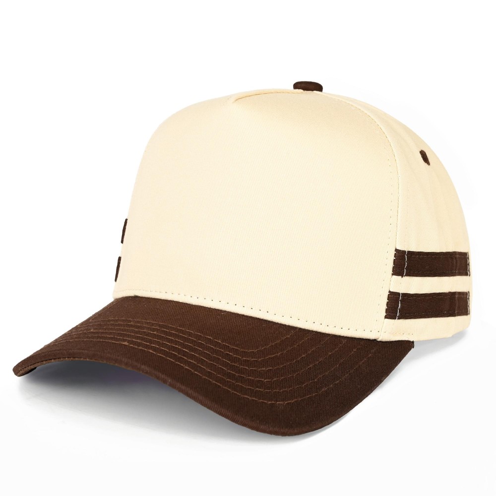 C.C TCM1000 Two Tone Canvas Embroidered Baseball Cap With Stripes Detail - Snap Back Closure - One Size Fits Most - 100% Cotton view 2