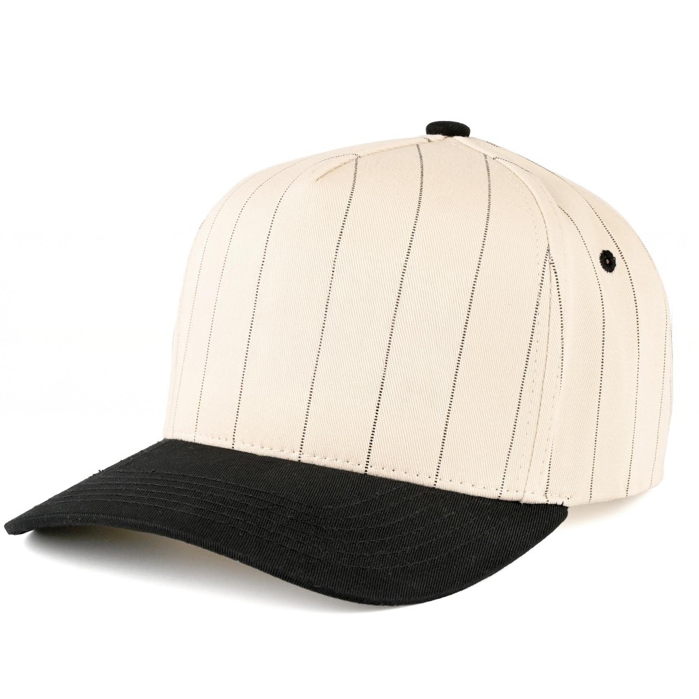 C.C TCM1001 Two Tone Canvas & Pin Stripe Baseball Cap - Snap Back Closure - One Size Fits Most - 100% Cotton view 2