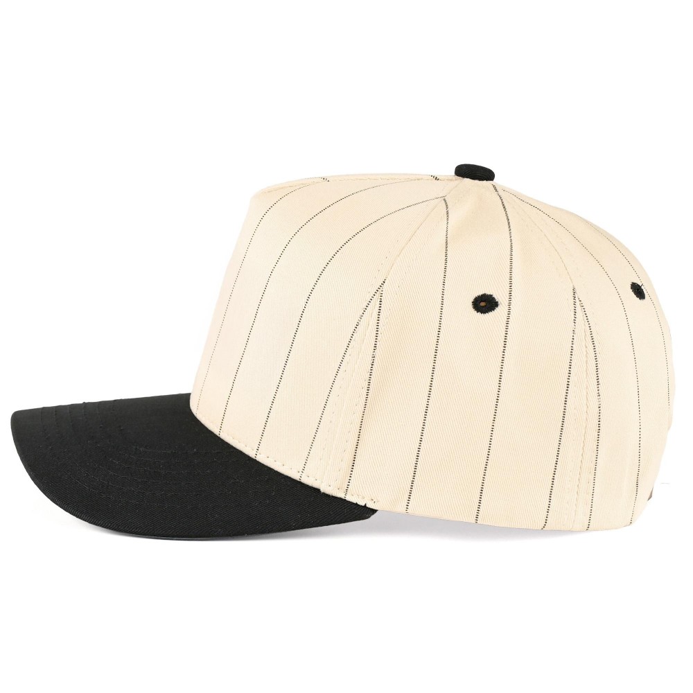 C.C TCM1001 Two Tone Canvas & Pin Stripe Baseball Cap - Snap Back Closure - One Size Fits Most - 100% Cotton view 4