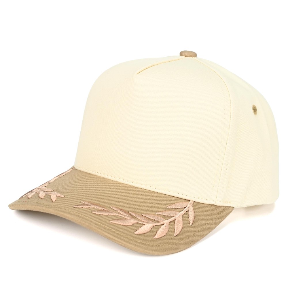 C.C TCM1007 Two Tone Canvas Baseball Cap With Embroidered Leaves Detail - Snap Back Closure - One Size Fits Most - 100% Cotton view 2