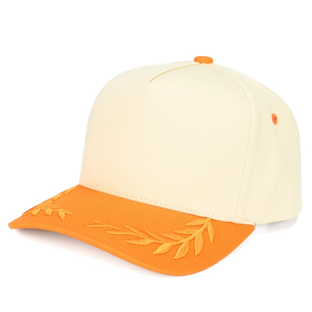 C.C TCM1007 Two Tone Canvas Baseball Cap With Embroidered Leaves Detail - Snap Back Closure - One Size Fits Most - 100% Cotton view 2