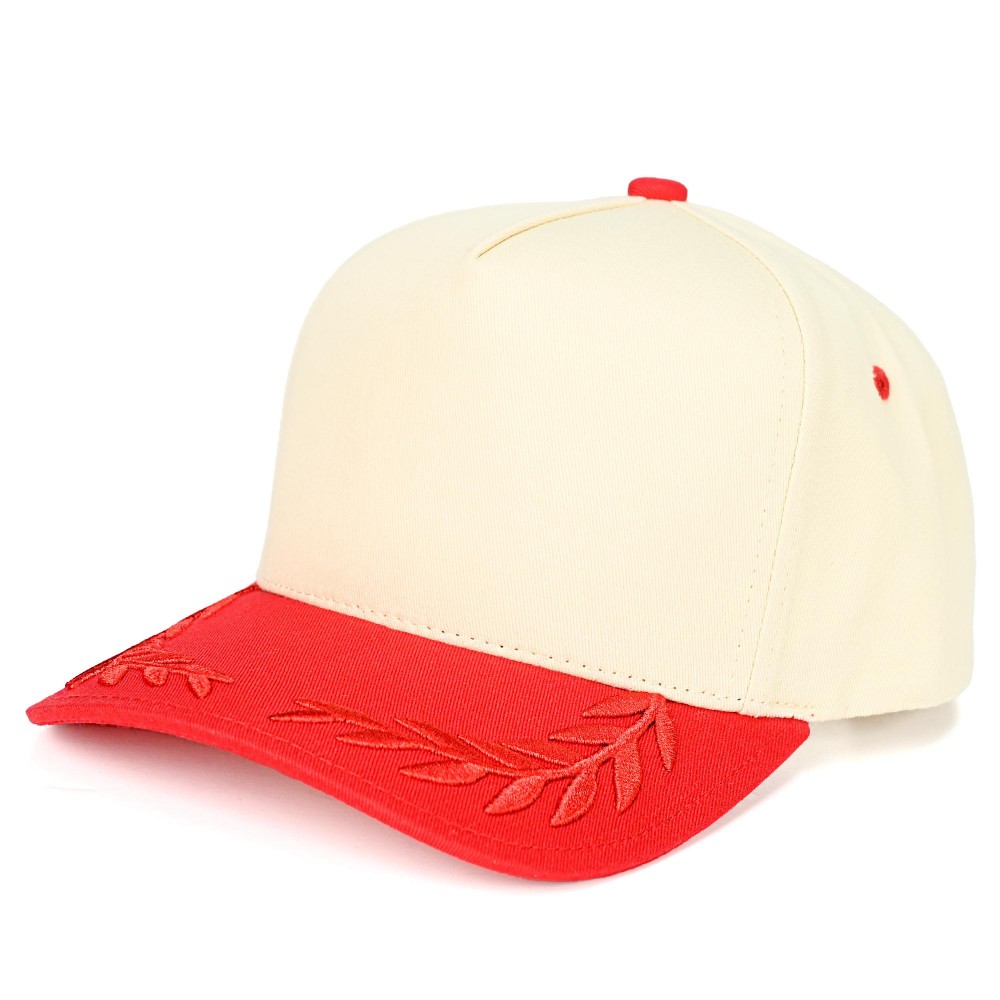 C.C TCM1007 Two Tone Canvas Baseball Cap With Embroidered Leaves Detail - Snap Back Closure - One Size Fits Most - 100% Cotton view 2