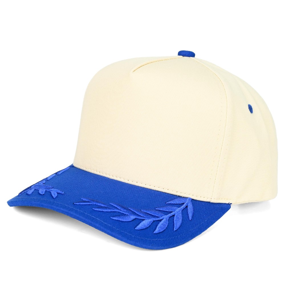 C.C TCM1007 Two Tone Canvas Baseball Cap With Embroidered Leaves Detail - Snap Back Closure - One Size Fits Most - 100% Cotton view 2