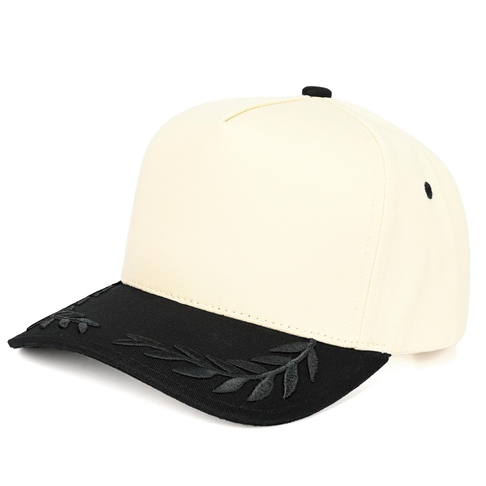 C.C TCM1007 Two Tone Canvas Baseball Cap With Embroidered Leaves Detail - Snap Back Closure - One Size Fits Most - 100% Cotton view 2