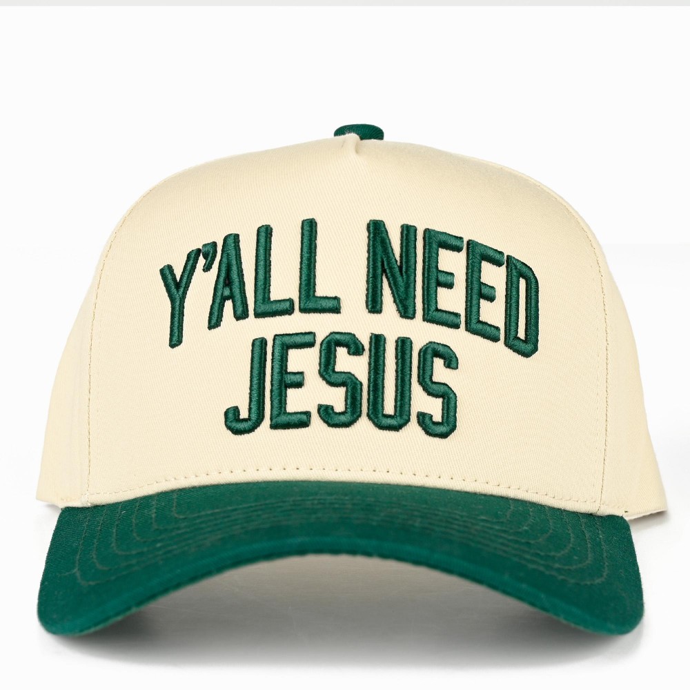 C.C TCM0092 Two Tone "Y'ALL NEED JESUS'" Canvas Embroidered Baseball Cap - Snap Back Closure - One Size Fits Most - 100% Cotton view 2