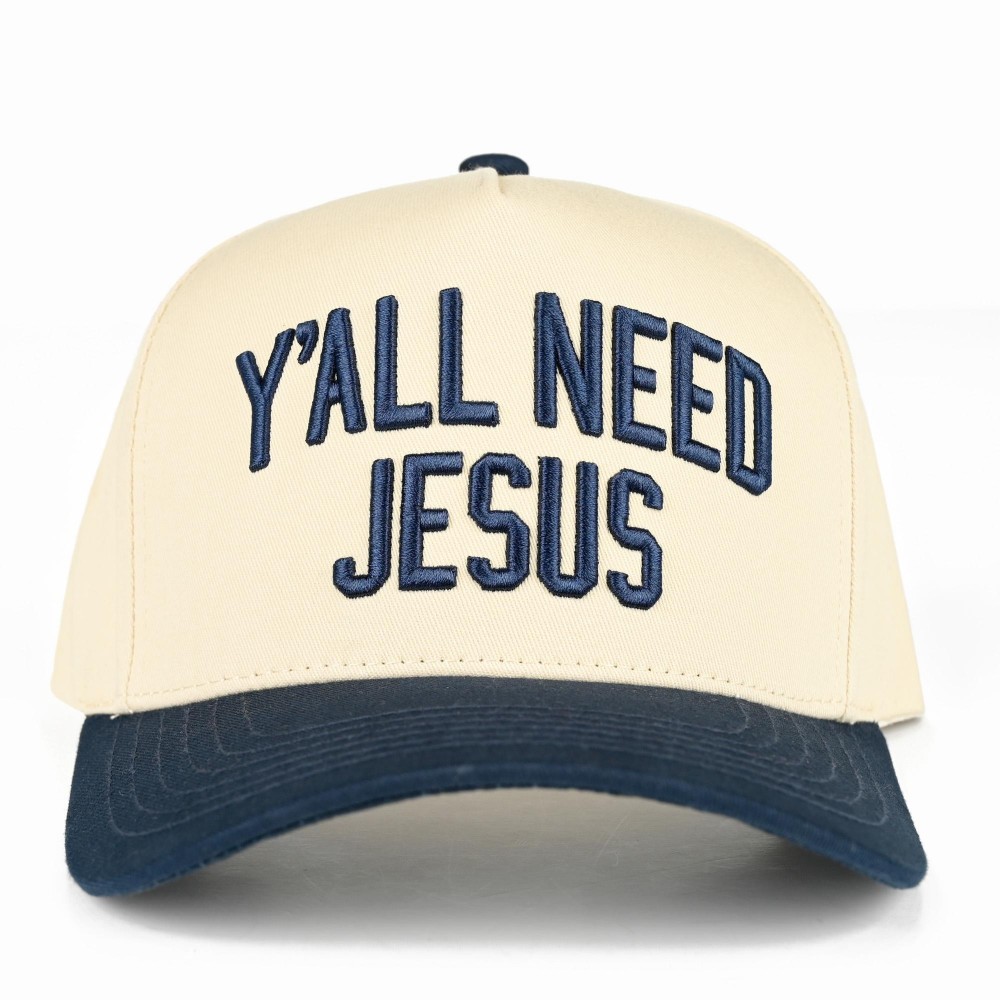 C.C TCM0092 Two Tone "Y'ALL NEED JESUS'" Canvas Embroidered Baseball Cap - Snap Back Closure - One Size Fits Most - 100% Cotton view 2