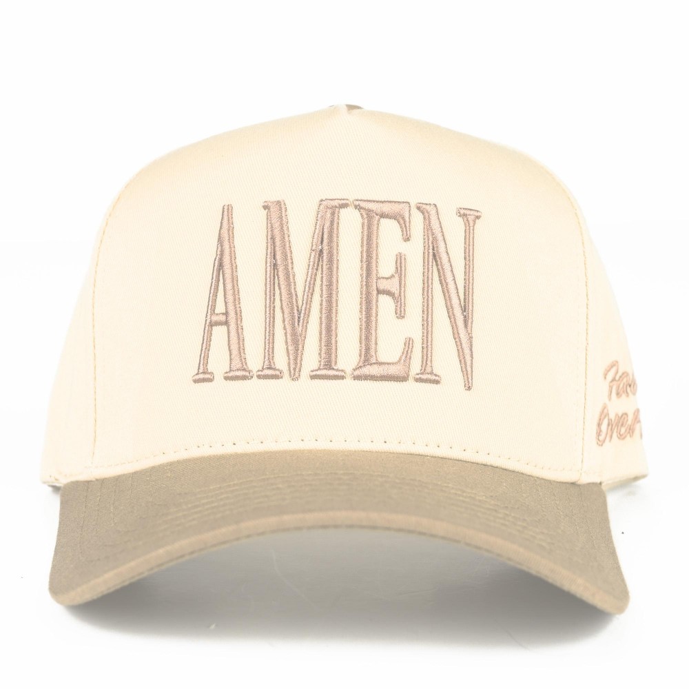 C.C TCM0095 Two Tone "AMEN'" Canvas Embroidered Baseball Cap - "Faith Over Fear" Side Embroidery - Snap Back Closure - One Size Fits Most - 100% Cotton view 2