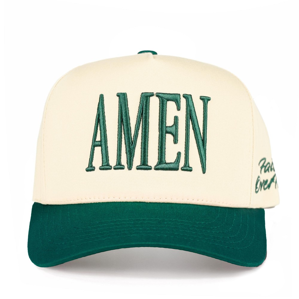 C.C TCM0095 Two Tone "AMEN'" Canvas Embroidered Baseball Cap - "Faith Over Fear" Side Embroidery - Snap Back Closure - One Size Fits Most - 100% Cotton view 2