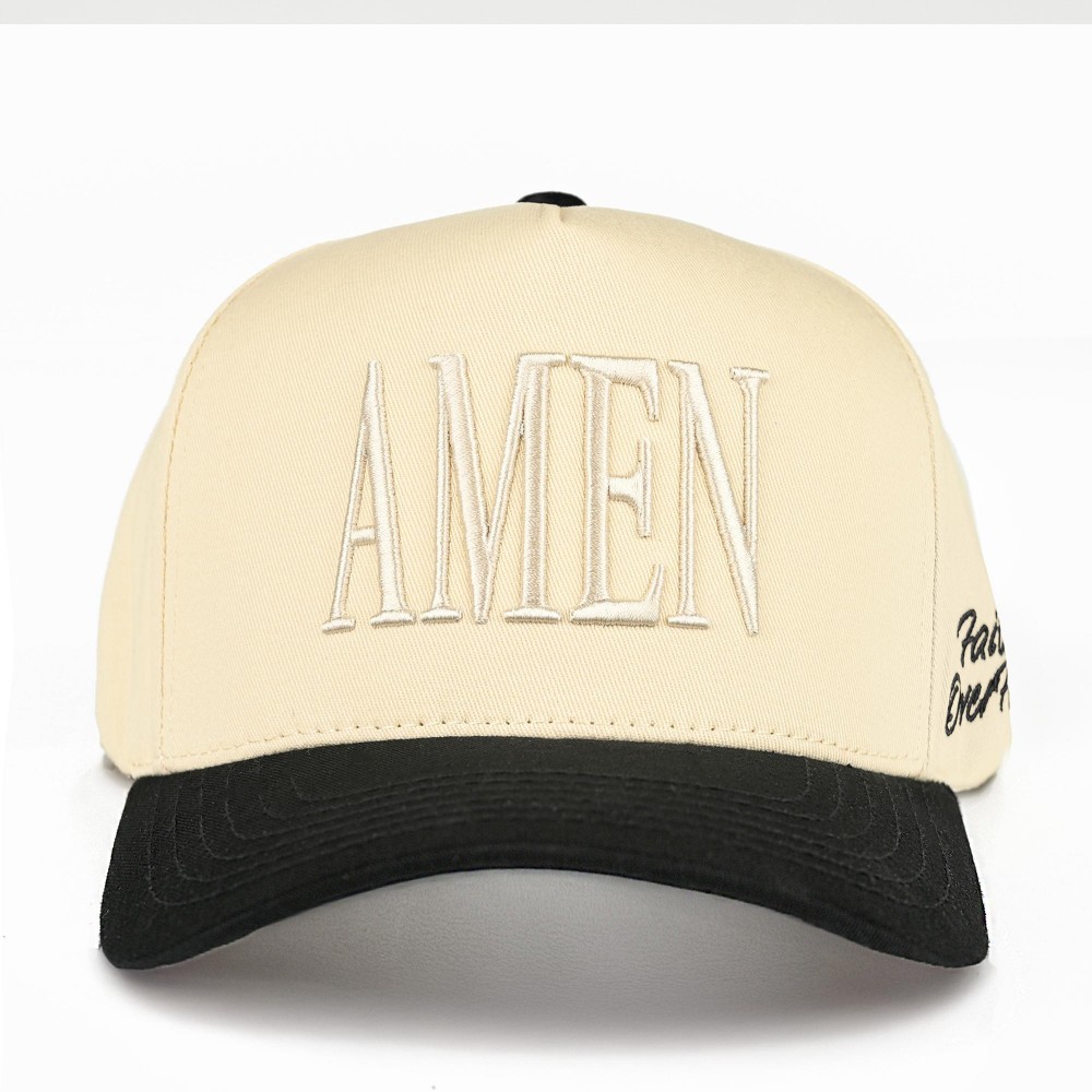 C.C TCM0095 Two Tone "AMEN'" Canvas Embroidered Baseball Cap - "Faith Over Fear" Side Embroidery - Snap Back Closure - One Size Fits Most - 100% Cotton view 2