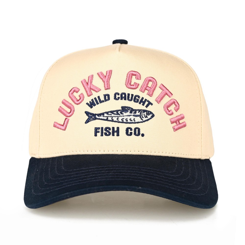 C.C TCM0073 Two Tone "LUCKY CATCH'" Canvas Embroidered Baseball Cap - Snap Back Closure - One Size Fits Most - 100% Cotton view 2