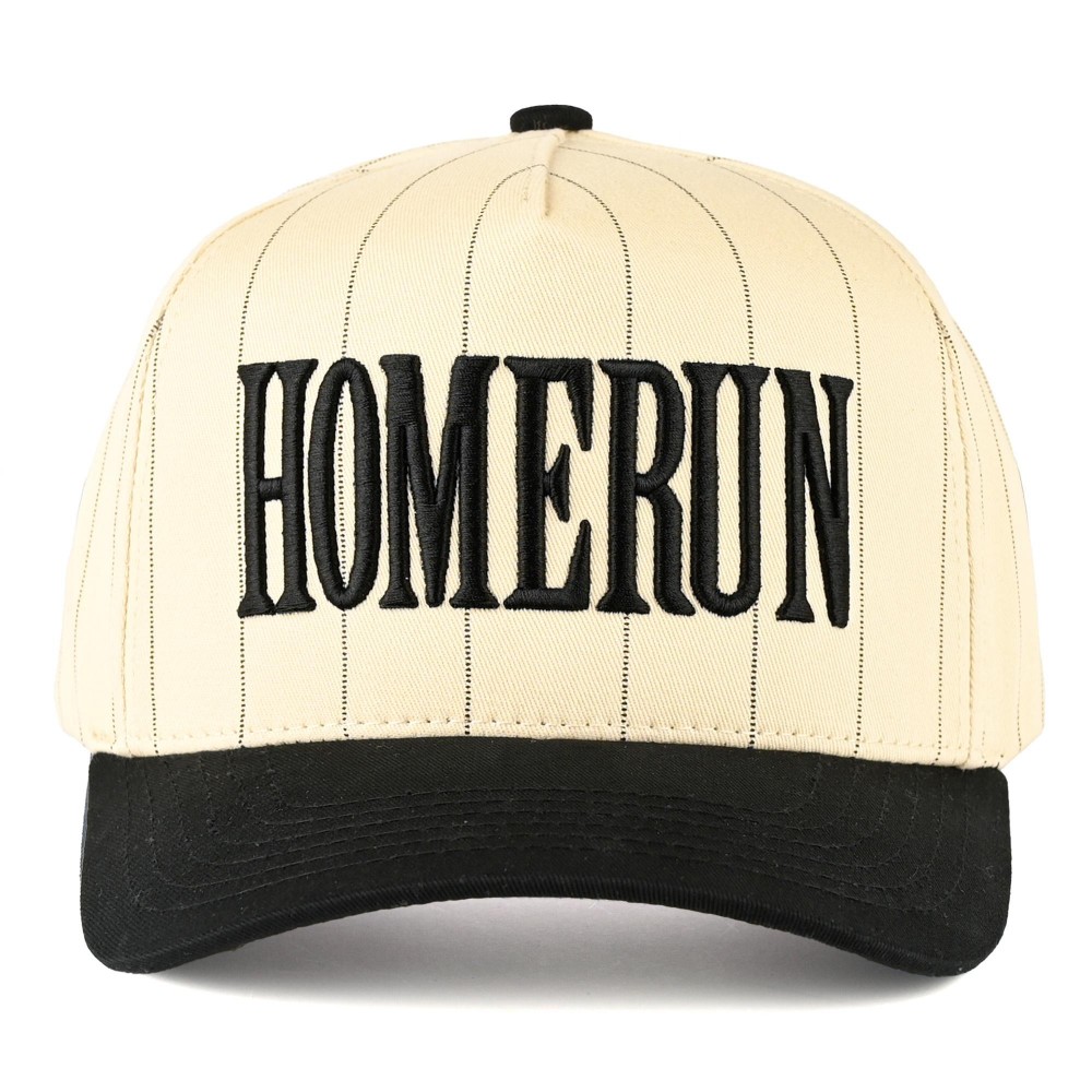 C.C TCM0074 Two Tone & Pin Stripe Canvas Embroidered "HOMERUN" Baseball Cap - Snap Back Closure - One Size Fits Most - 100% Cotton view 2