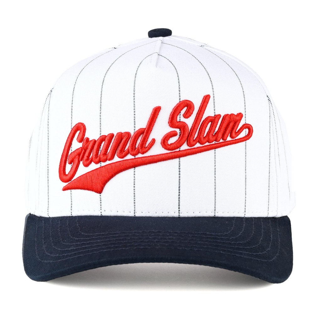 C.C TCM0075 Two Tone & Pin Stripe Canvas Embroidered "Grand Slam" Baseball Cap - Snap Back Closure - One Size Fits Most - 100% Cotton view 2
