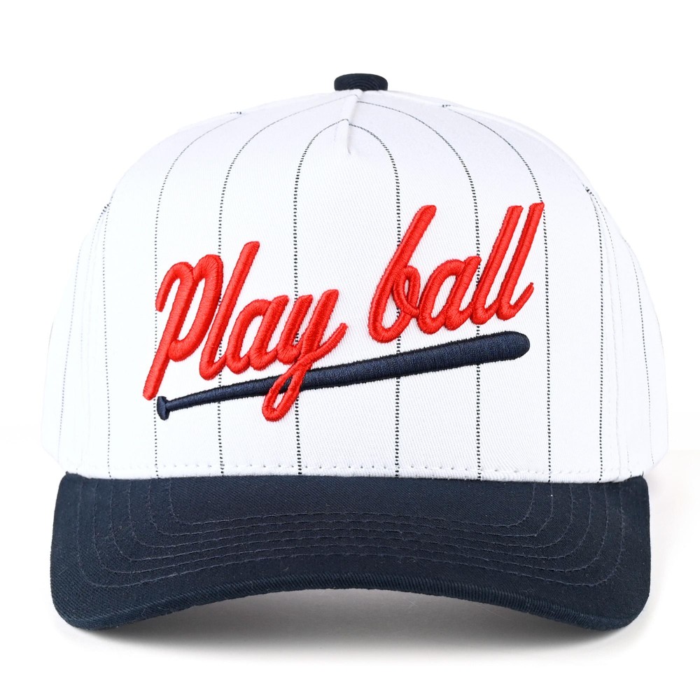 C.C TCM0077 Two Tone & Pin Stripe Embroidered "Play Ball" Baseball Cap - Snap Back Closure - One Size Fits Most - 100% Cotton view 2