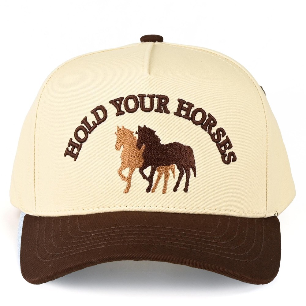 C.C TCM0086 Two Tone "HOLD YOUR HORSES" Canvas Embroidered Baseball Cap - Snap Back Closure - One Size Fits Most - 100% Cotton view 4