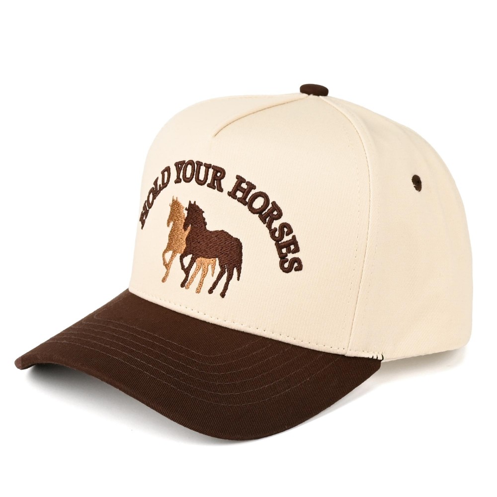 C.C TCM0086 Two Tone "HOLD YOUR HORSES" Canvas Embroidered Baseball Cap - Snap Back Closure - One Size Fits Most - 100% Cotton view 6