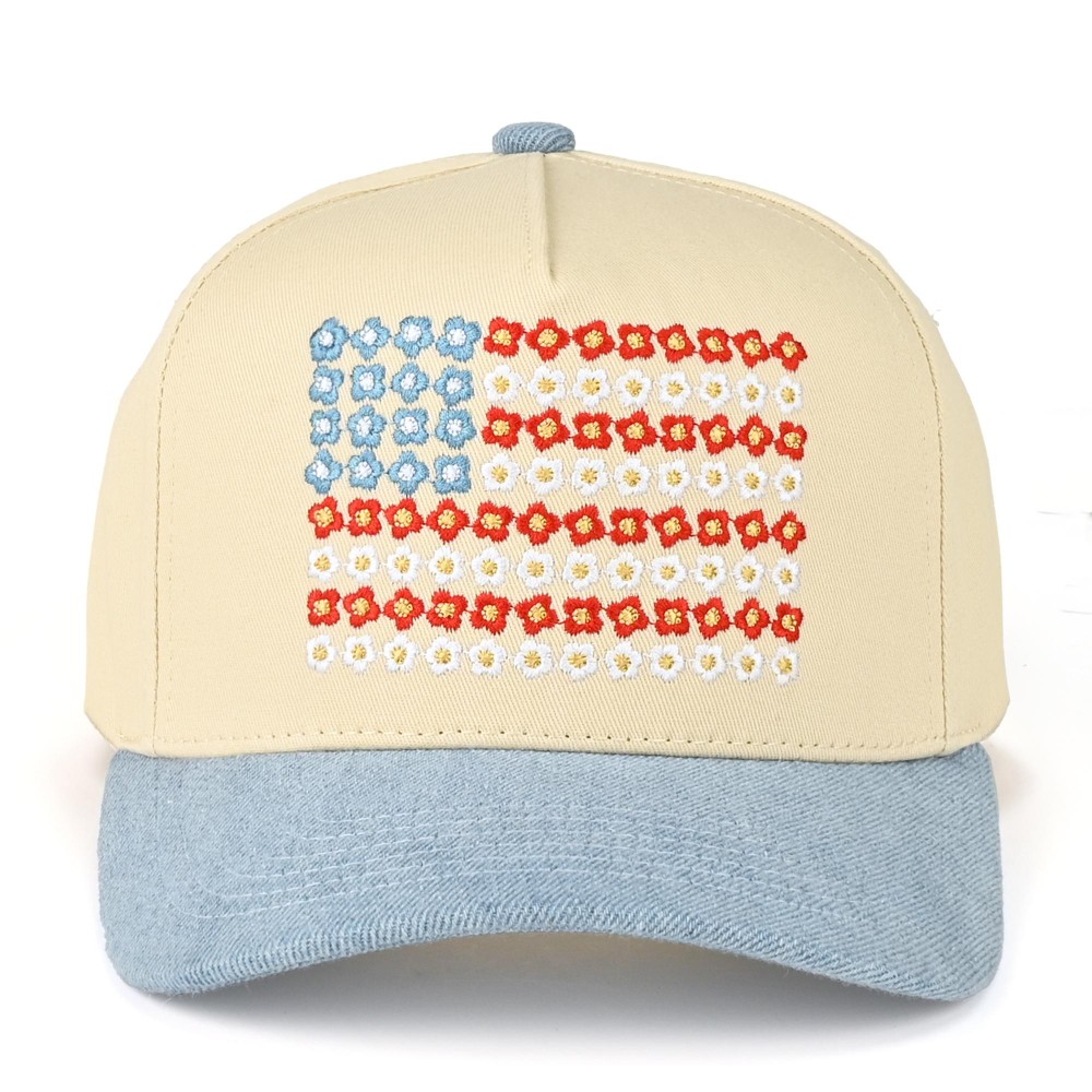 C.C TCM0090 Two Tone Canvas Embroidered Flower Flag Baseball Cap - Snap Back Closure - One Size Fits Most - 100% Cotton view 2