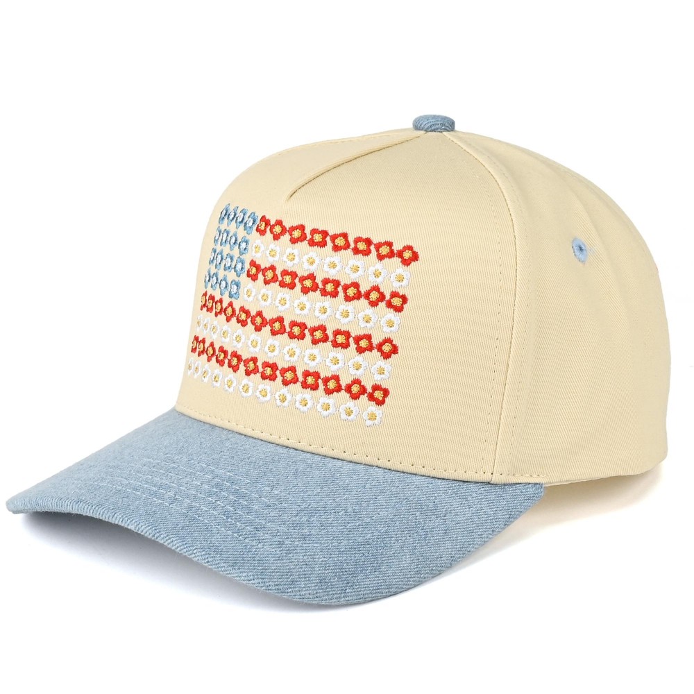 C.C TCM0090 Two Tone Canvas Embroidered Flower Flag Baseball Cap - Snap Back Closure - One Size Fits Most - 100% Cotton view 4