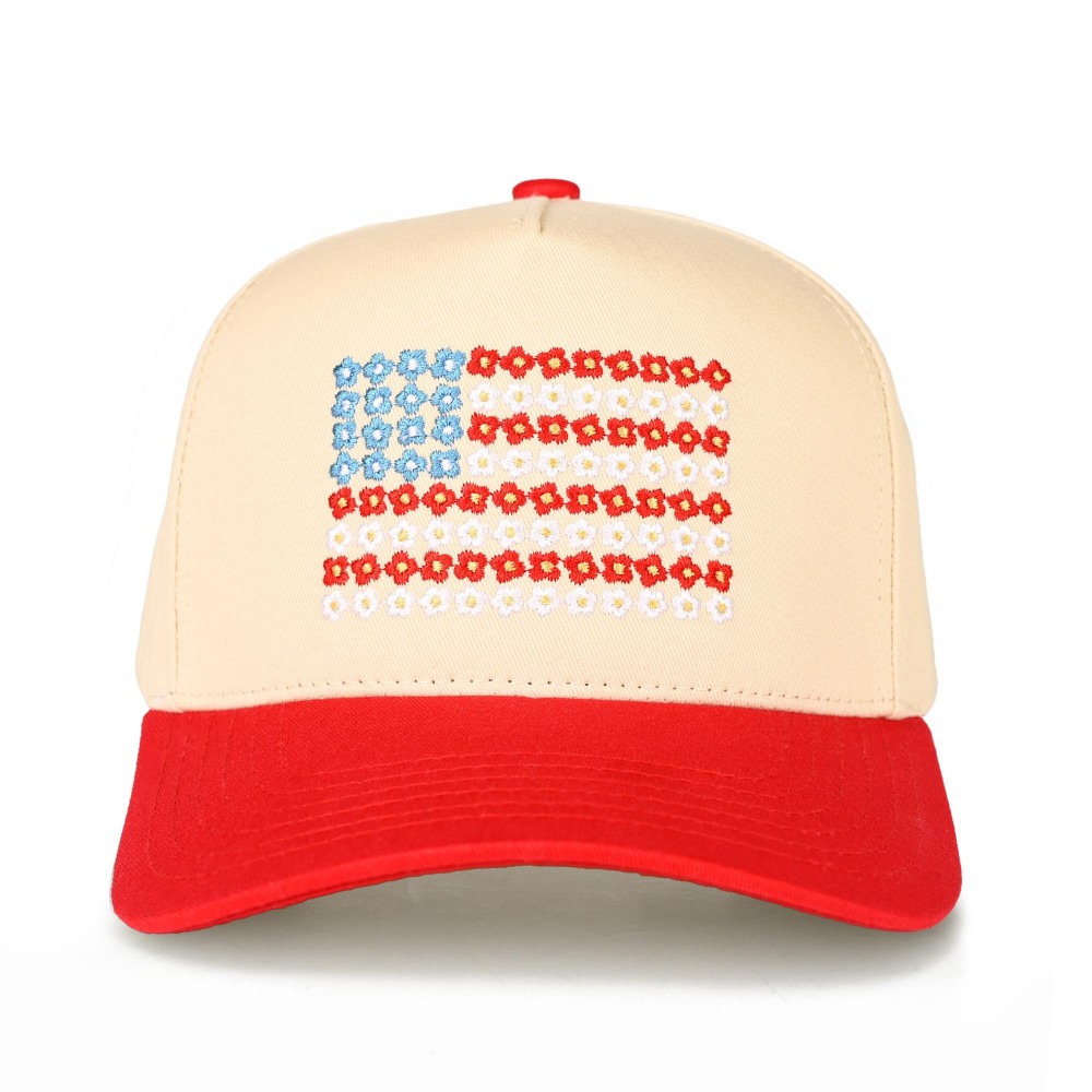 C.C TCM0090 Two Tone Canvas Embroidered Flower Flag Baseball Cap - Snap Back Closure - One Size Fits Most - 100% Cotton view 2