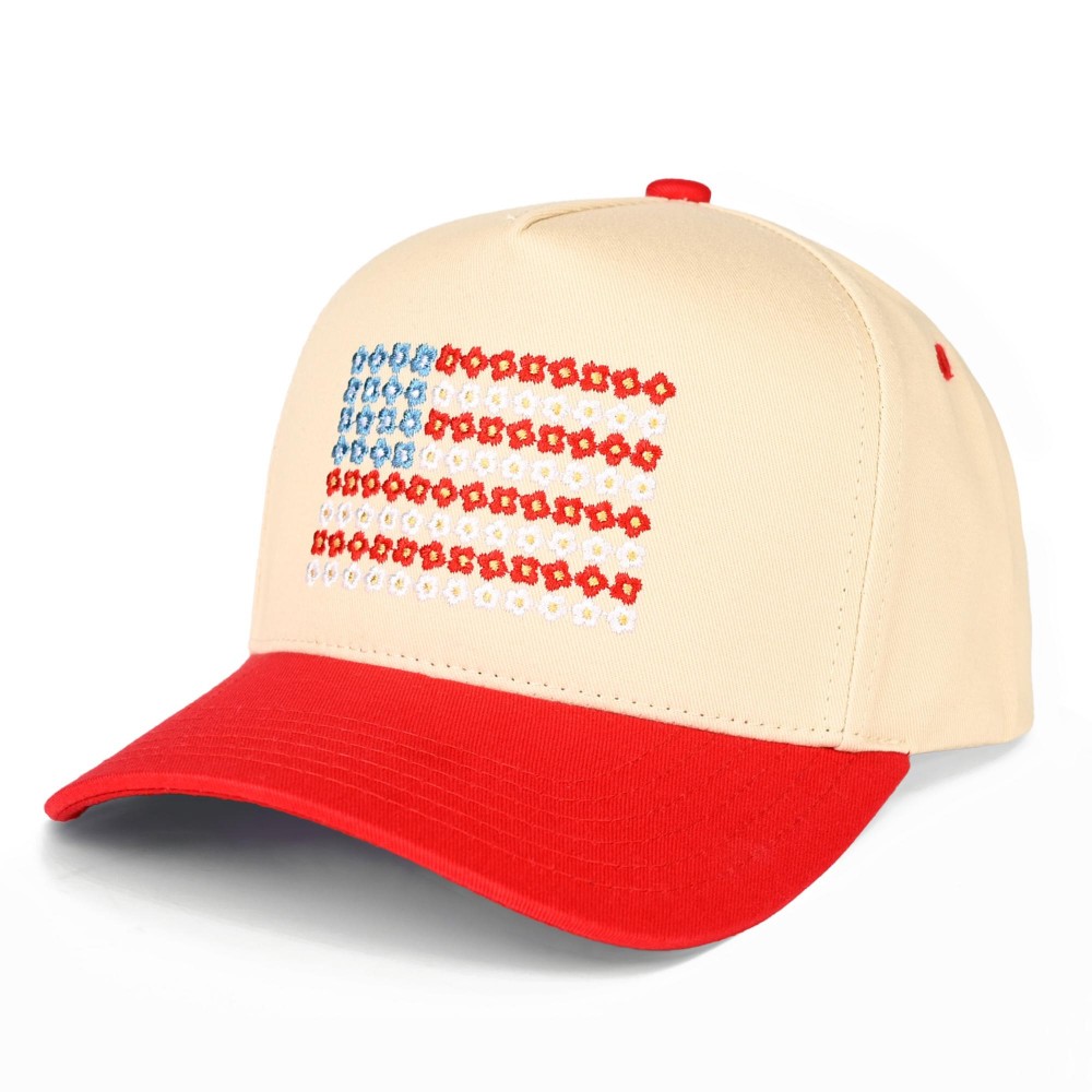 C.C TCM0090 Two Tone Canvas Embroidered Flower Flag Baseball Cap - Snap Back Closure - One Size Fits Most - 100% Cotton view 4